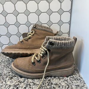 Born Womens Orlene Taupe Birch Leather Boots Suede Ankle Lace Up Women 8.5